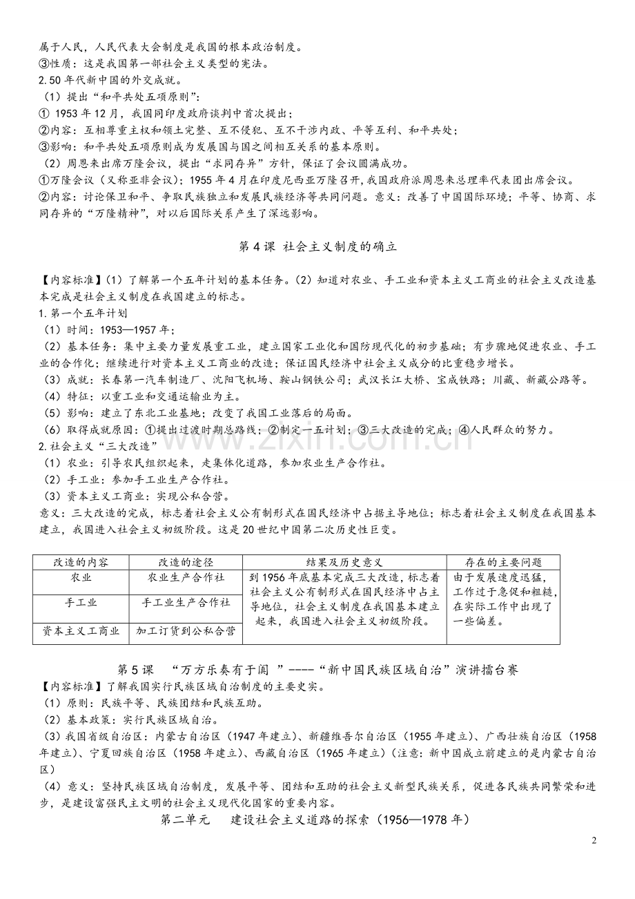 北师大版八年级下册历史一知识点总结资料讲解.doc_第2页