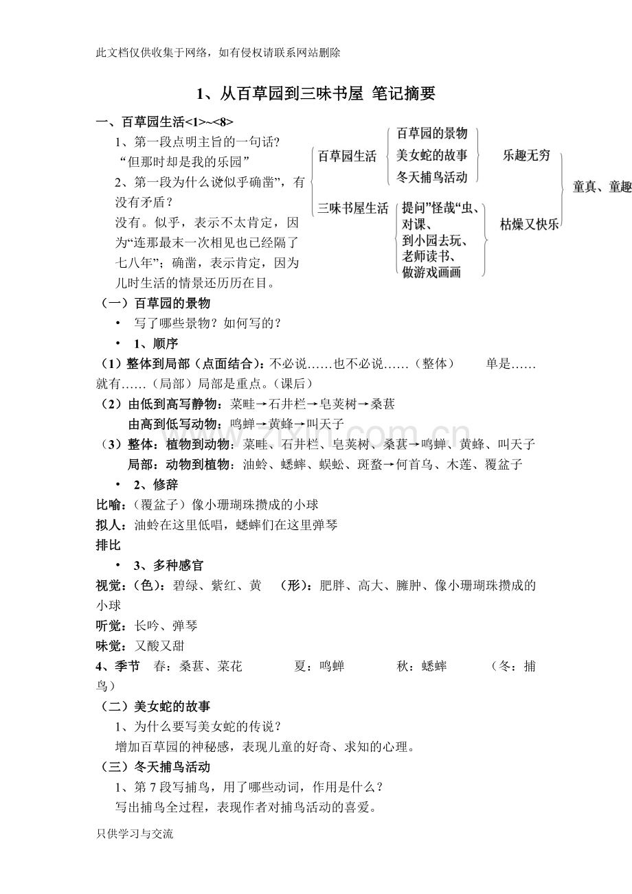 从百草园到三味书屋笔记摘要资料讲解.docx_第1页