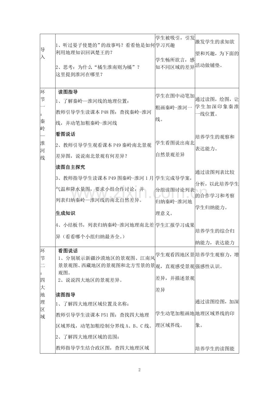 我国四大地理区域的划分教学设计doc资料.doc_第2页