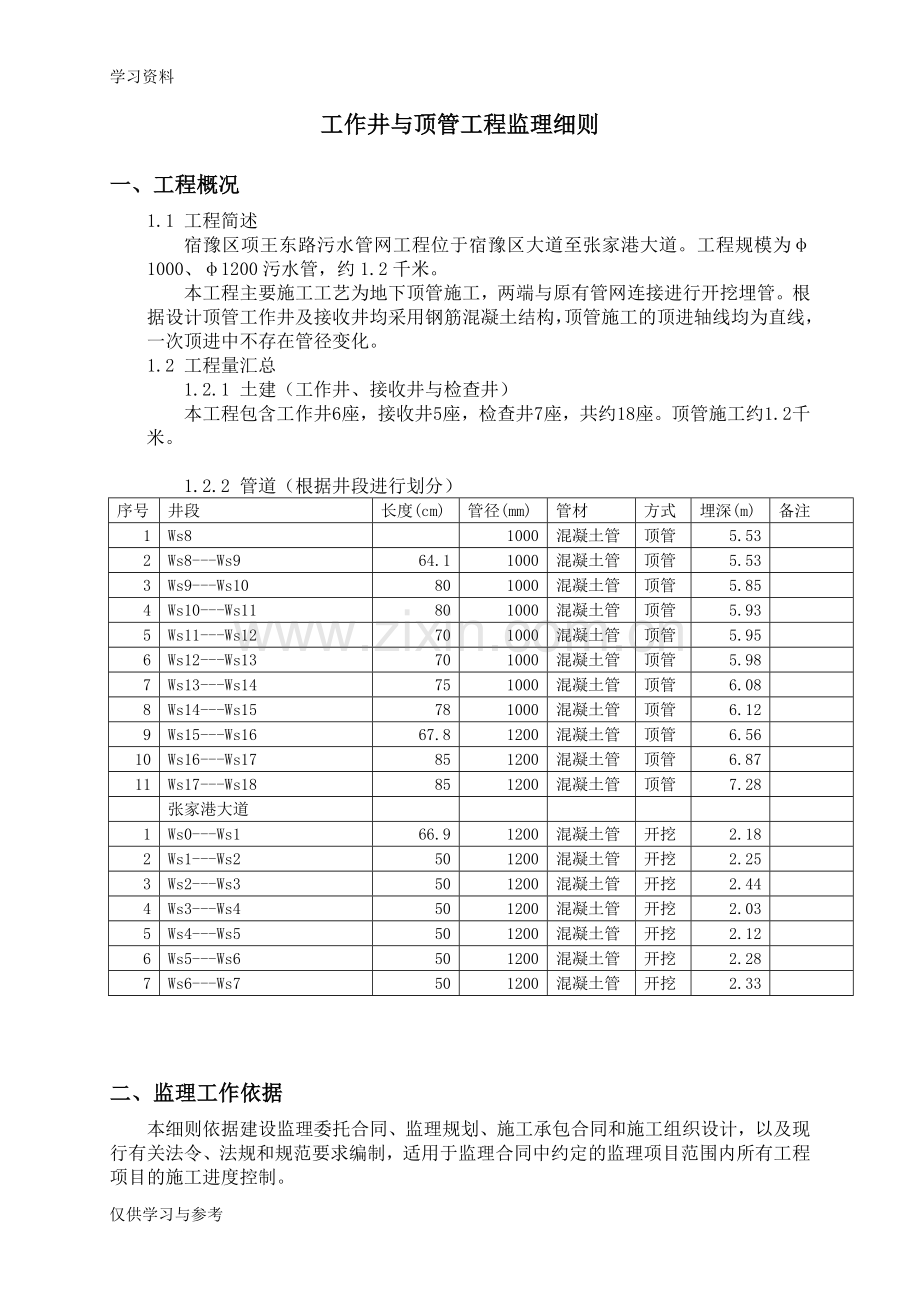 工作井与顶管工程监理细则说课讲解.doc_第1页