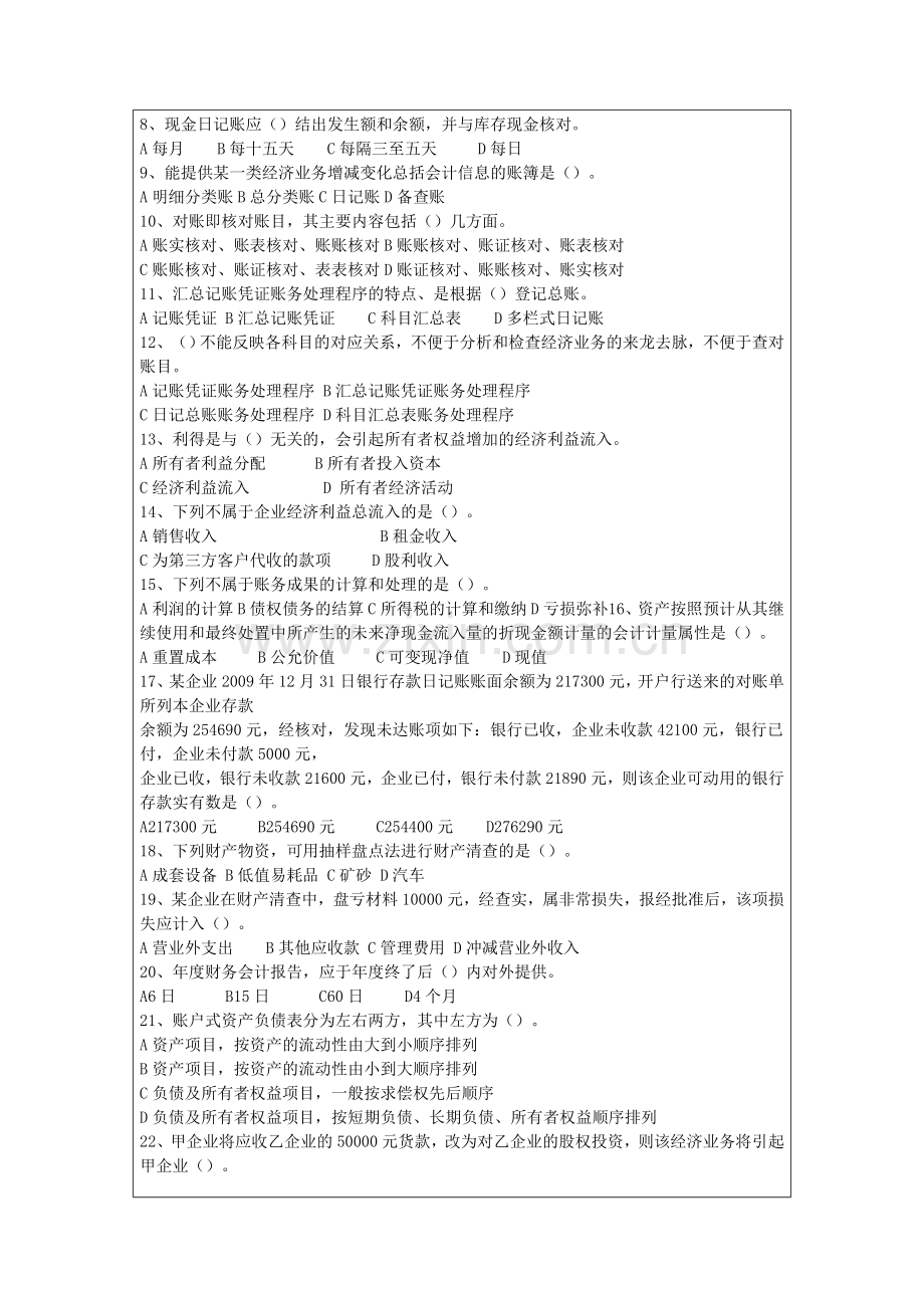 精编会计从业资格考试《会计基础》考点重点试题及答案资料.doc_第2页