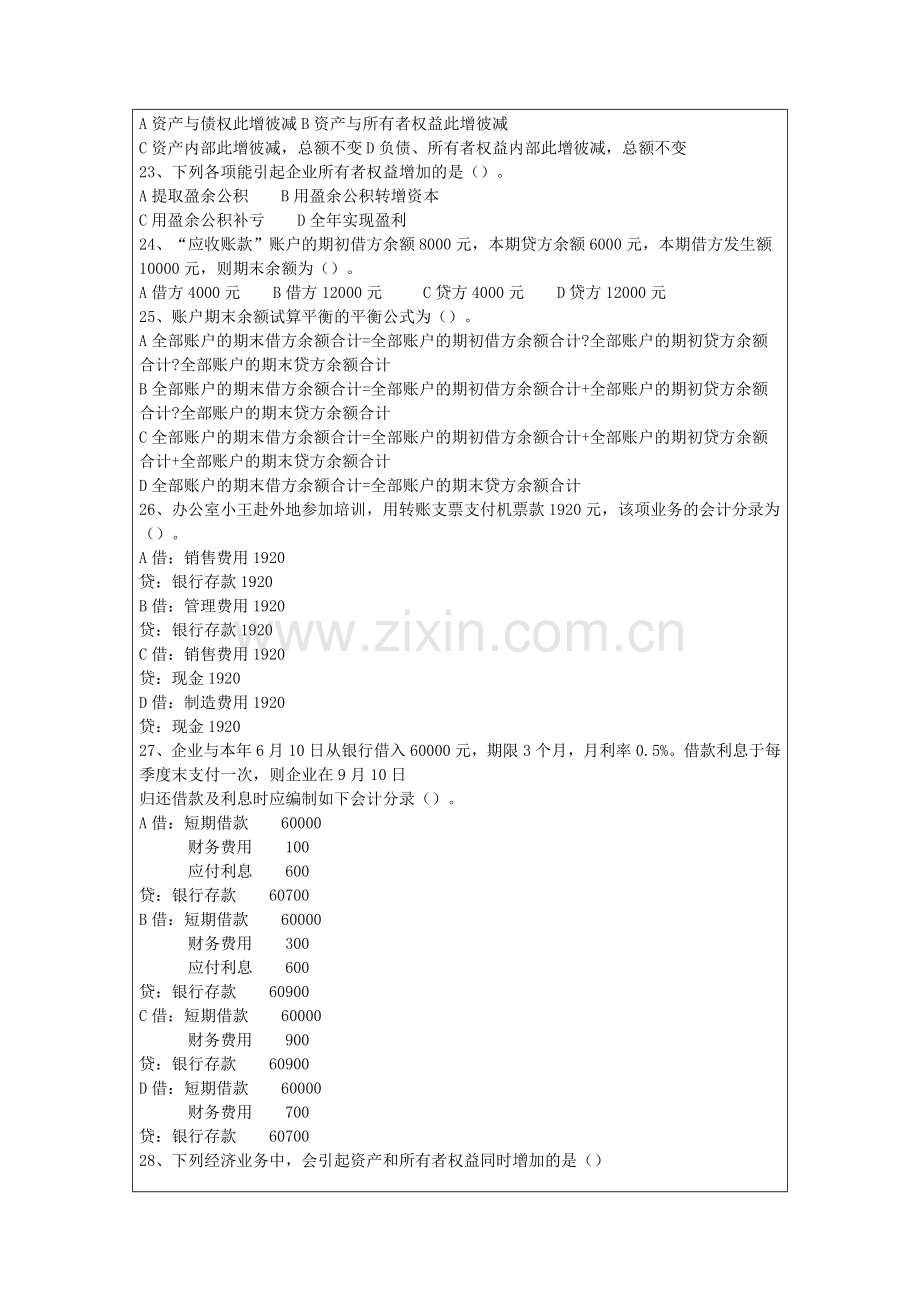 精编会计从业资格考试《会计基础》考点重点试题及答案资料.doc_第3页