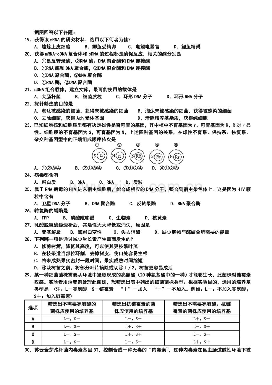 2007年广东省中学生生物学联赛试卷.doc_第3页