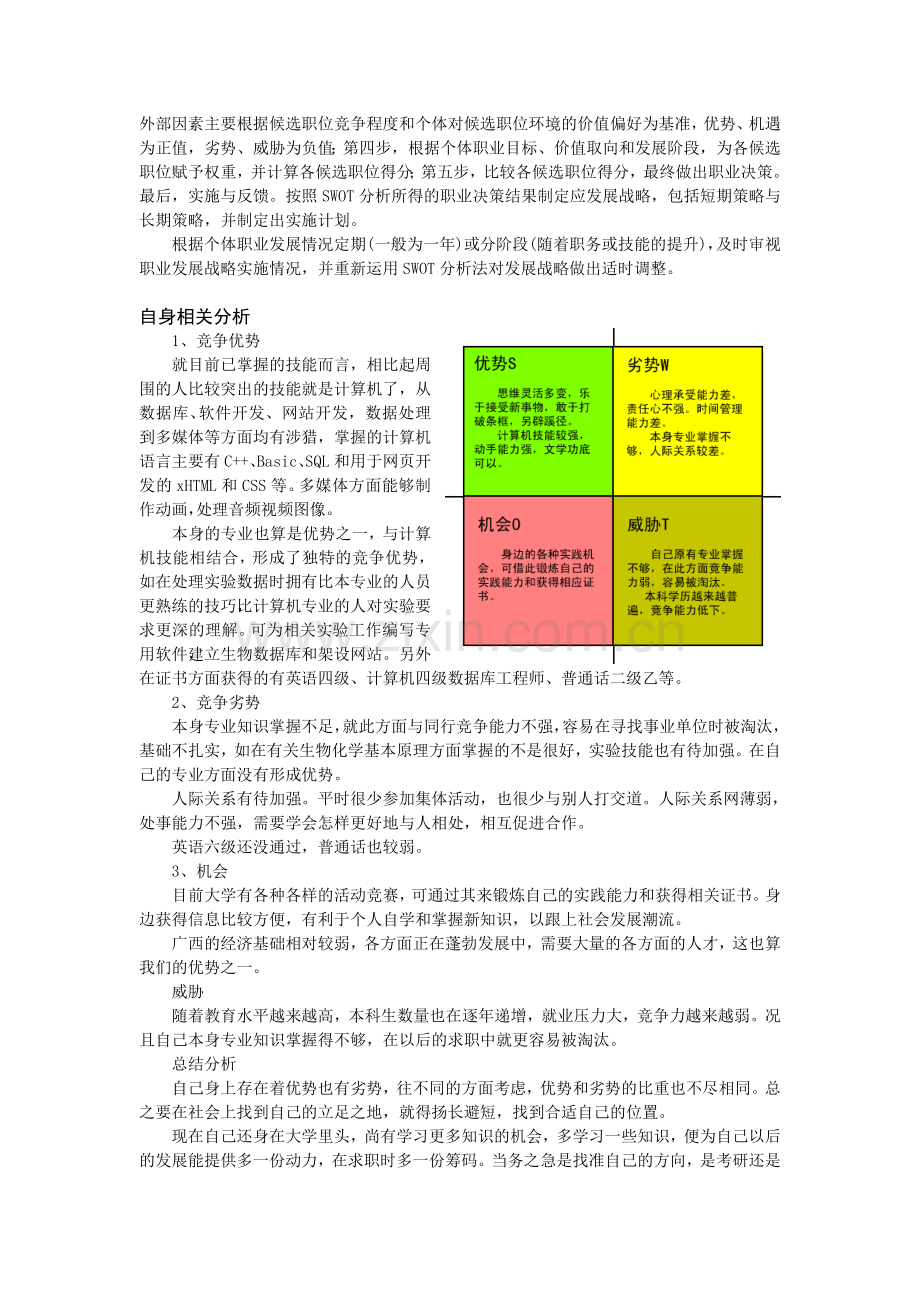 用SWOT分析法分析个人职业生涯规划.教学提纲.doc_第2页