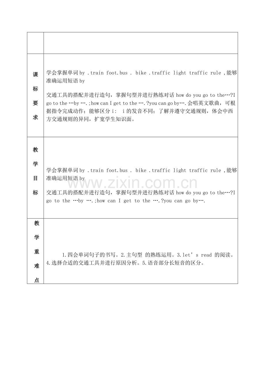 小学英语六年级上册先周单元集体备课表全册.doc_第2页