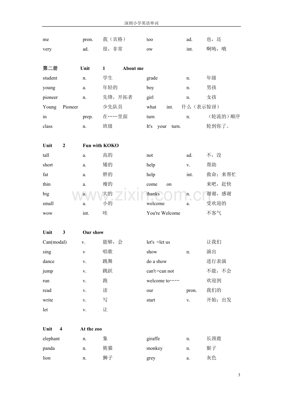 深圳小学一年级英语单词表上课讲义.doc_第3页