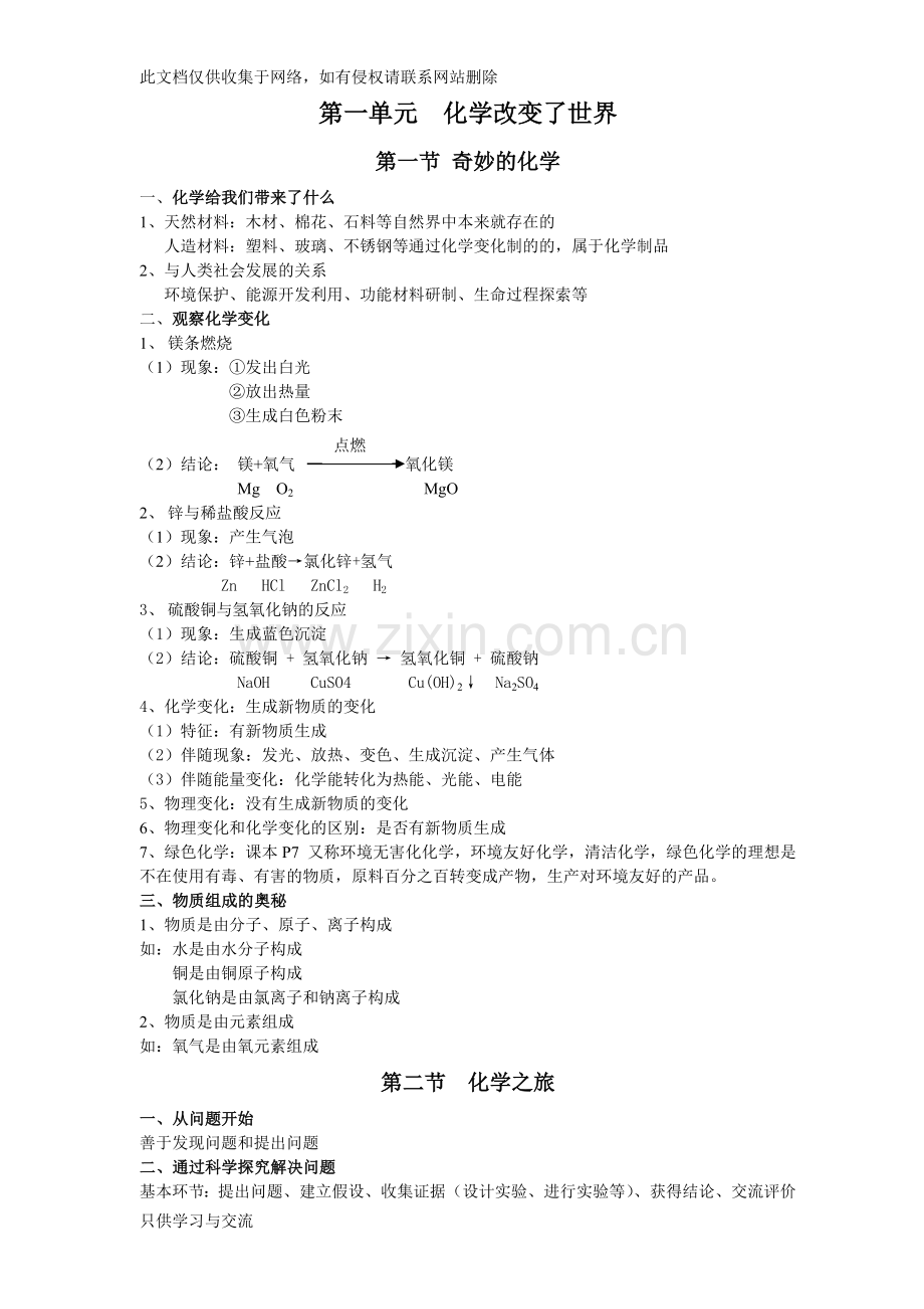 初三化学全册知识点(鲁教版)教案资料.doc_第1页