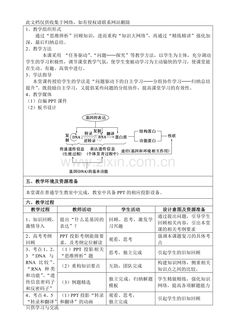 基因的表达(一轮复习)教学设计说课材料.doc_第2页