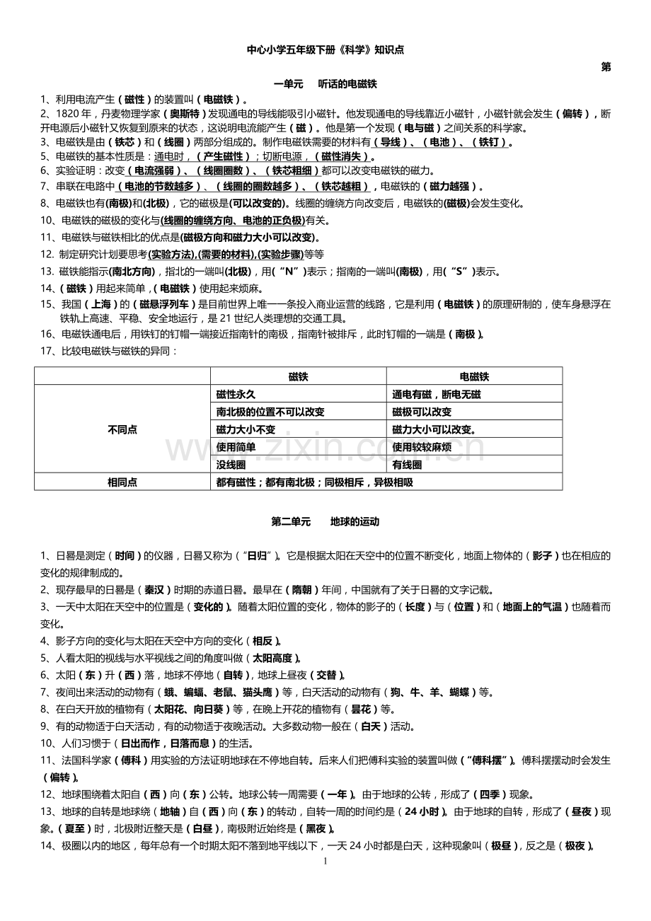 湘教版小学科学五年级下册知识点上课讲义.doc_第1页