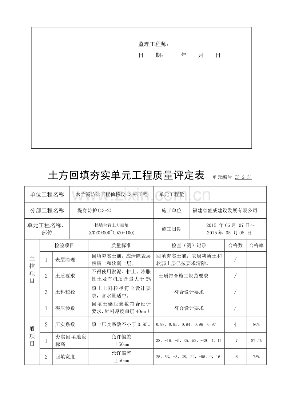 e土方回填夯实单元工程质量评定表资料.doc_第2页