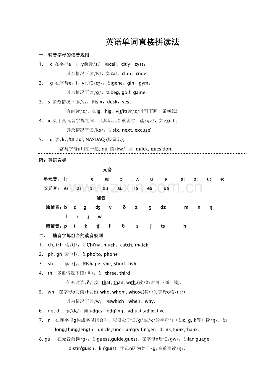 很棒的归纳：英语单词直接拼读法(建议先看”26个字母发音规律“)18483讲课教案.doc_第1页