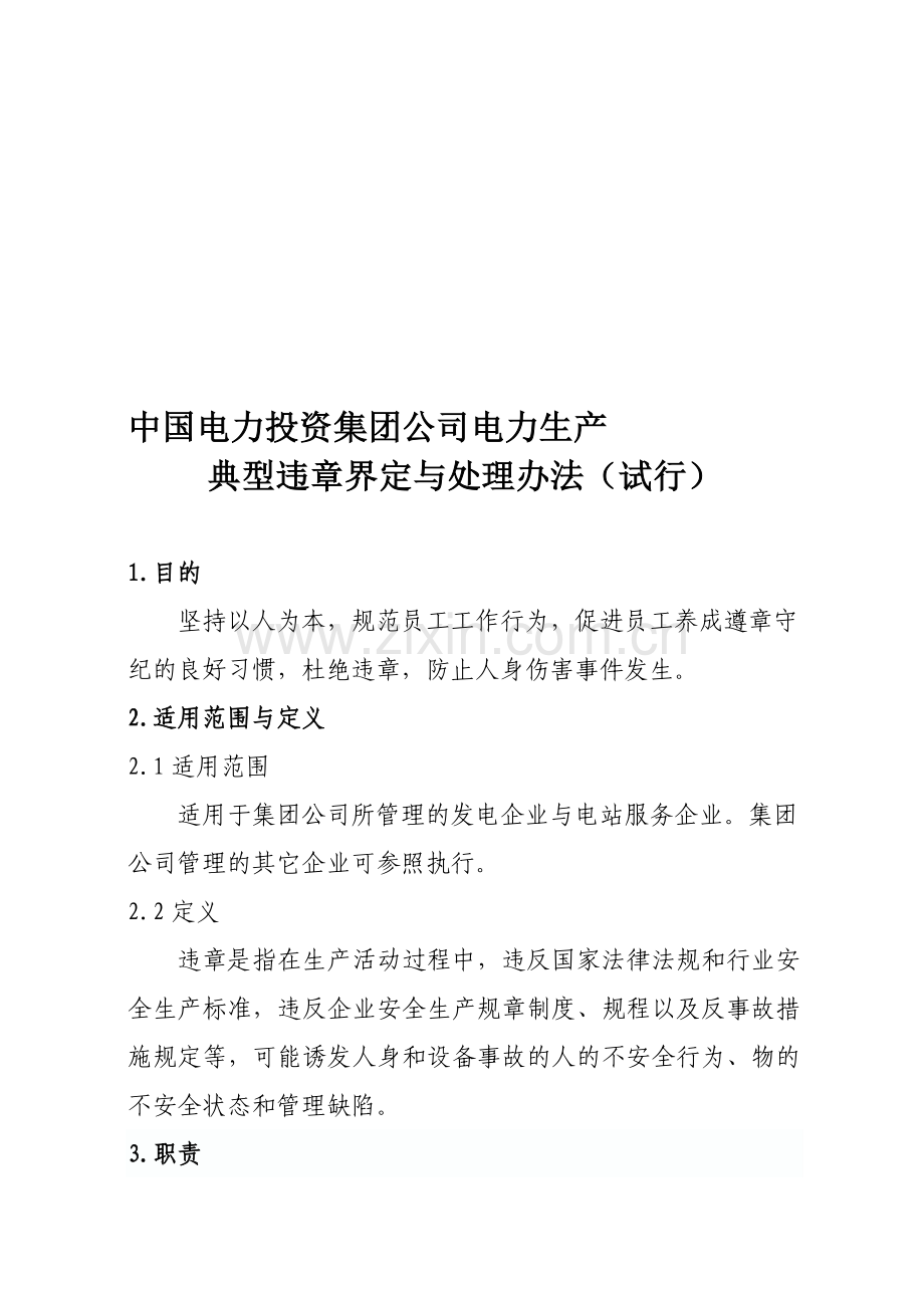 中国电力投资集团公司电力生产典型违章界定与处理办法.doc_第1页