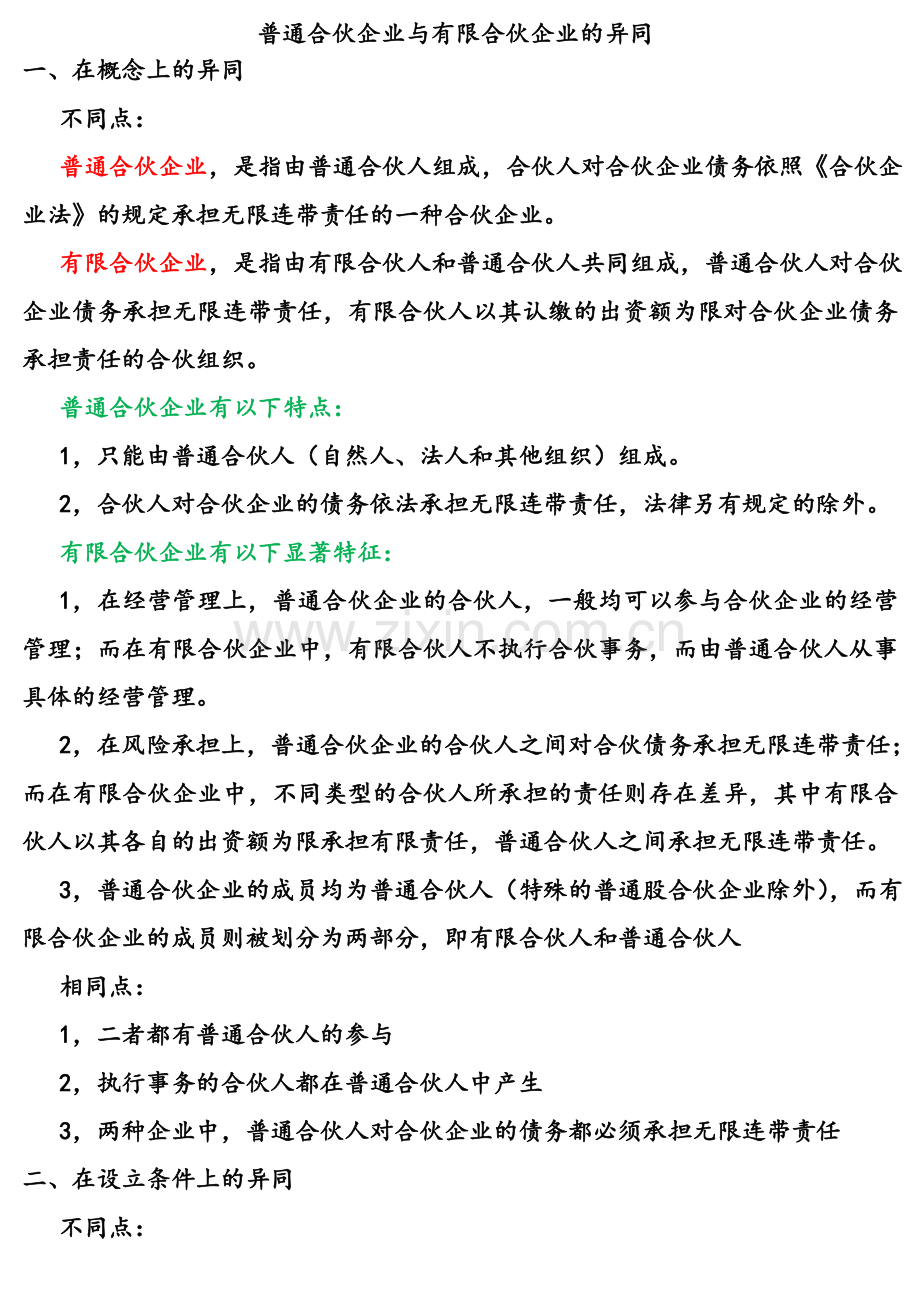 普通合伙企业与有限合伙企业的异同资料.doc_第1页