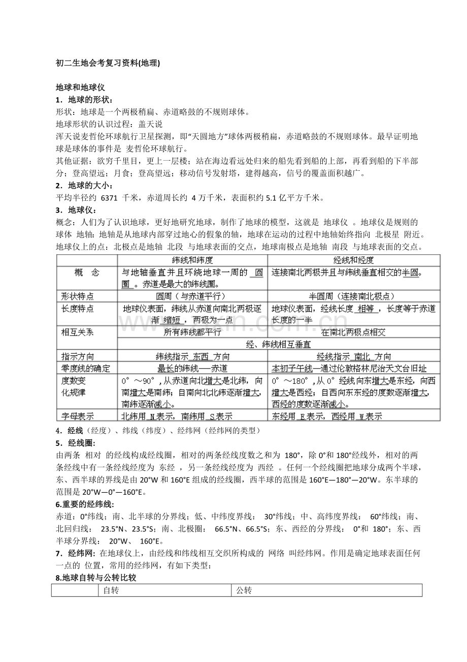 长沙初二生地会考复习资料(地理)资料.doc_第1页