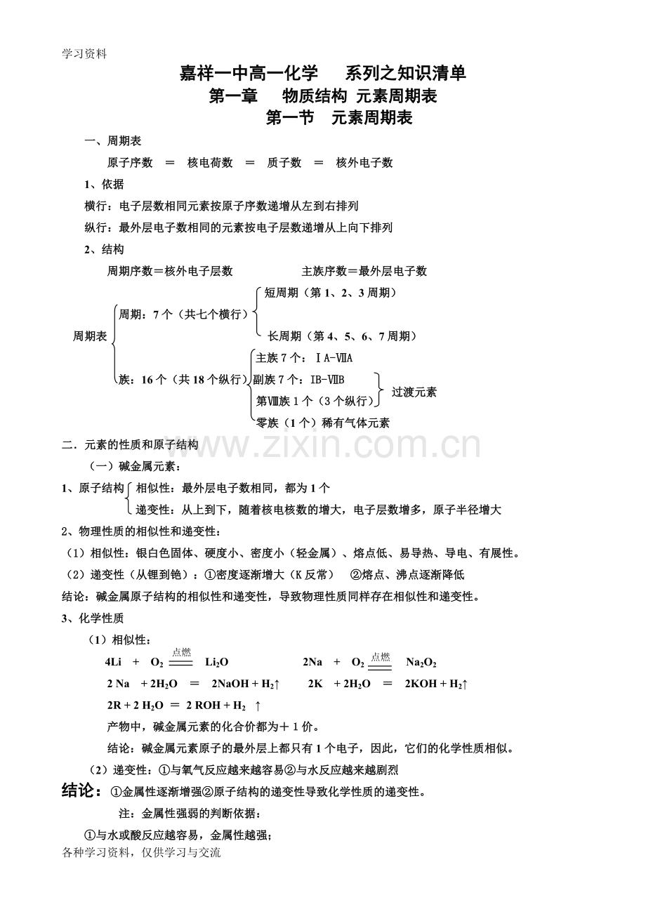 人教版化学必修二第一章知识点总结24347说课讲解.doc_第1页