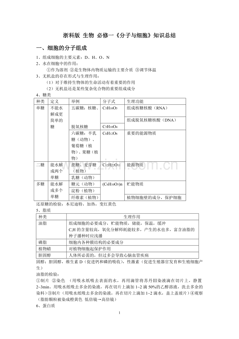 浙科版生物必修一知识点总结知识分享.doc_第1页