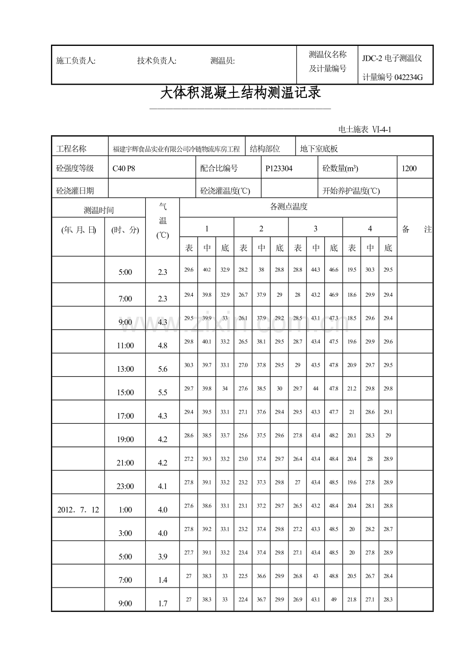 大体积混凝土结构测温记录底板.doc_第2页