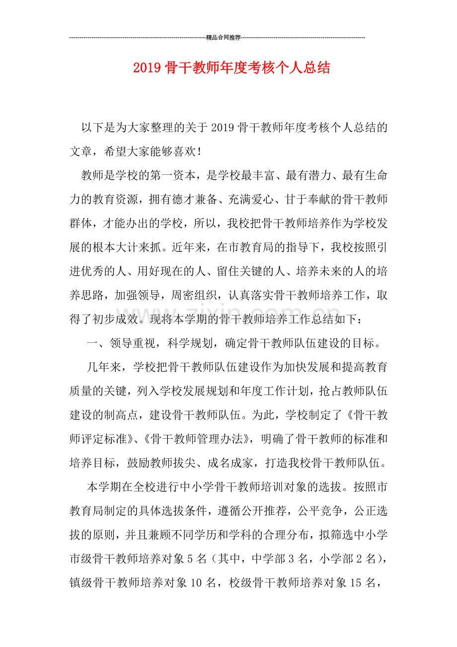 2019骨干教师年度考核个人总结.doc_第1页