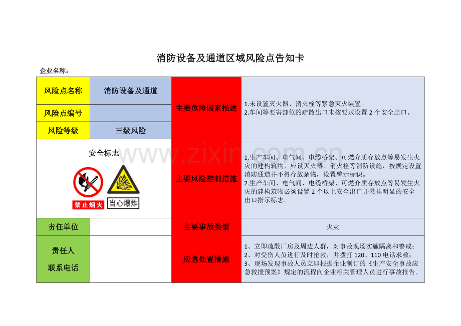 消防设备及通道区域风险点告知卡学习资料.doc_第1页