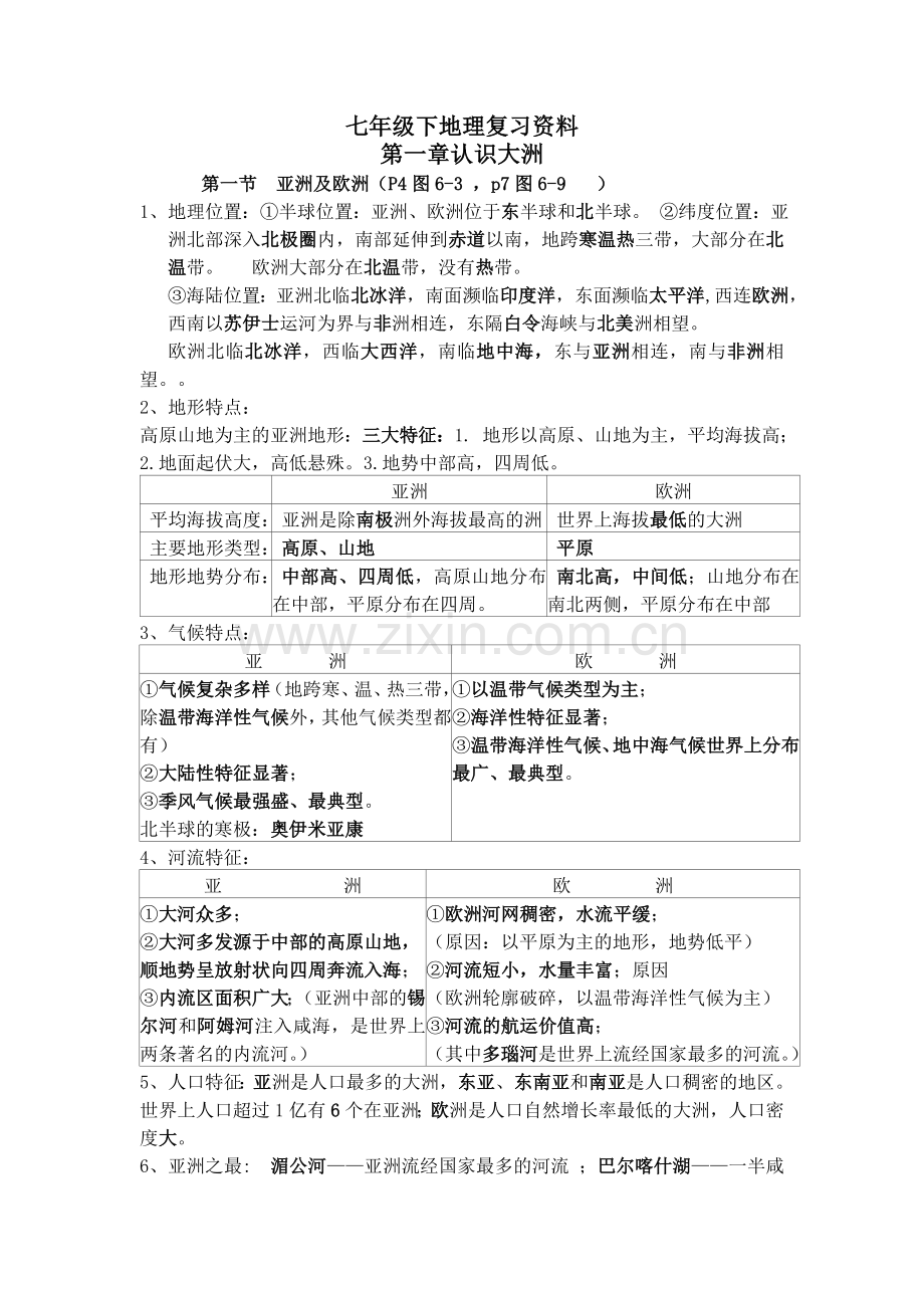 湘教版地理七年级下册复习资料教学文稿.doc_第1页