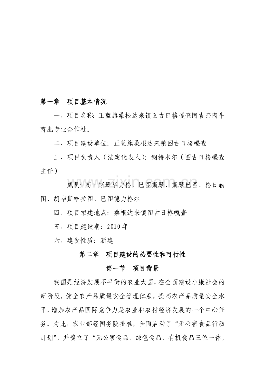 图古日格嘎查肉牛育肥项目可行报告.doc_第1页