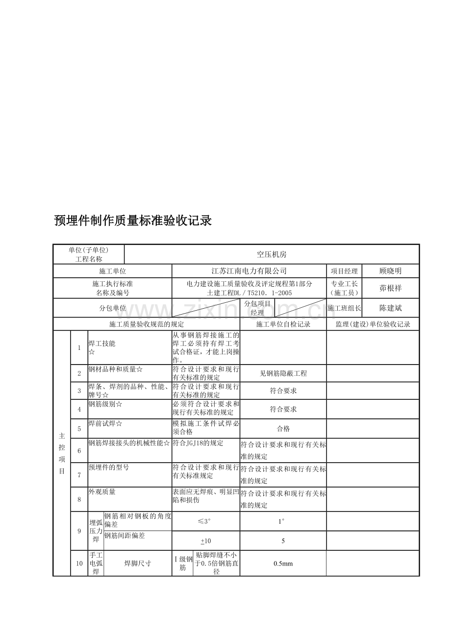 预埋件制作、焊接检验批质量验收记录.doc_第1页