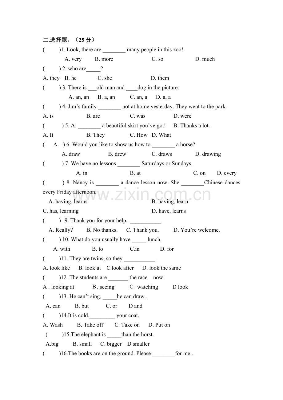 闽教版小学六年级英语测试卷学习资料.doc_第2页