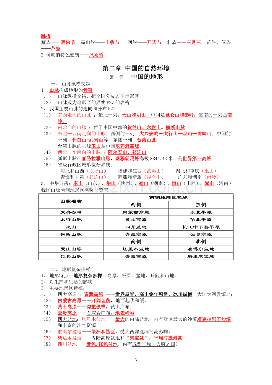 湘教版版八年级上册地理知识点总结18084讲课教案.doc_第3页