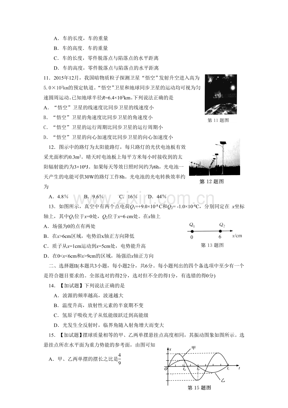 浙江省2016年4月普通高校招生选考物理试题(含参考答案)资料.doc_第3页