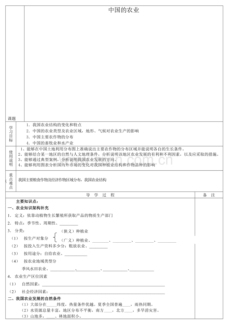 中国农业-导学案含答案.doc_第1页