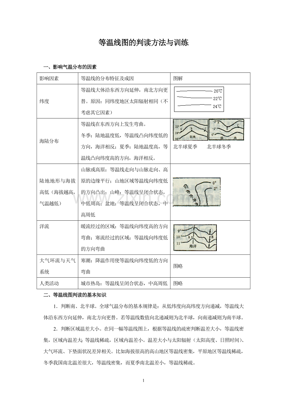 影响气温的因素及等温线图的判读教程文件.doc_第1页