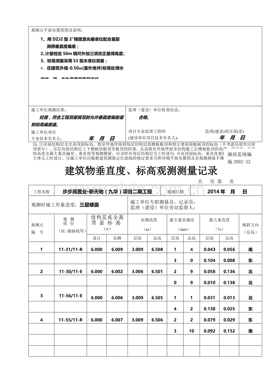 11-东单元建筑物垂直度、标高观测测量记录资料.doc_第2页