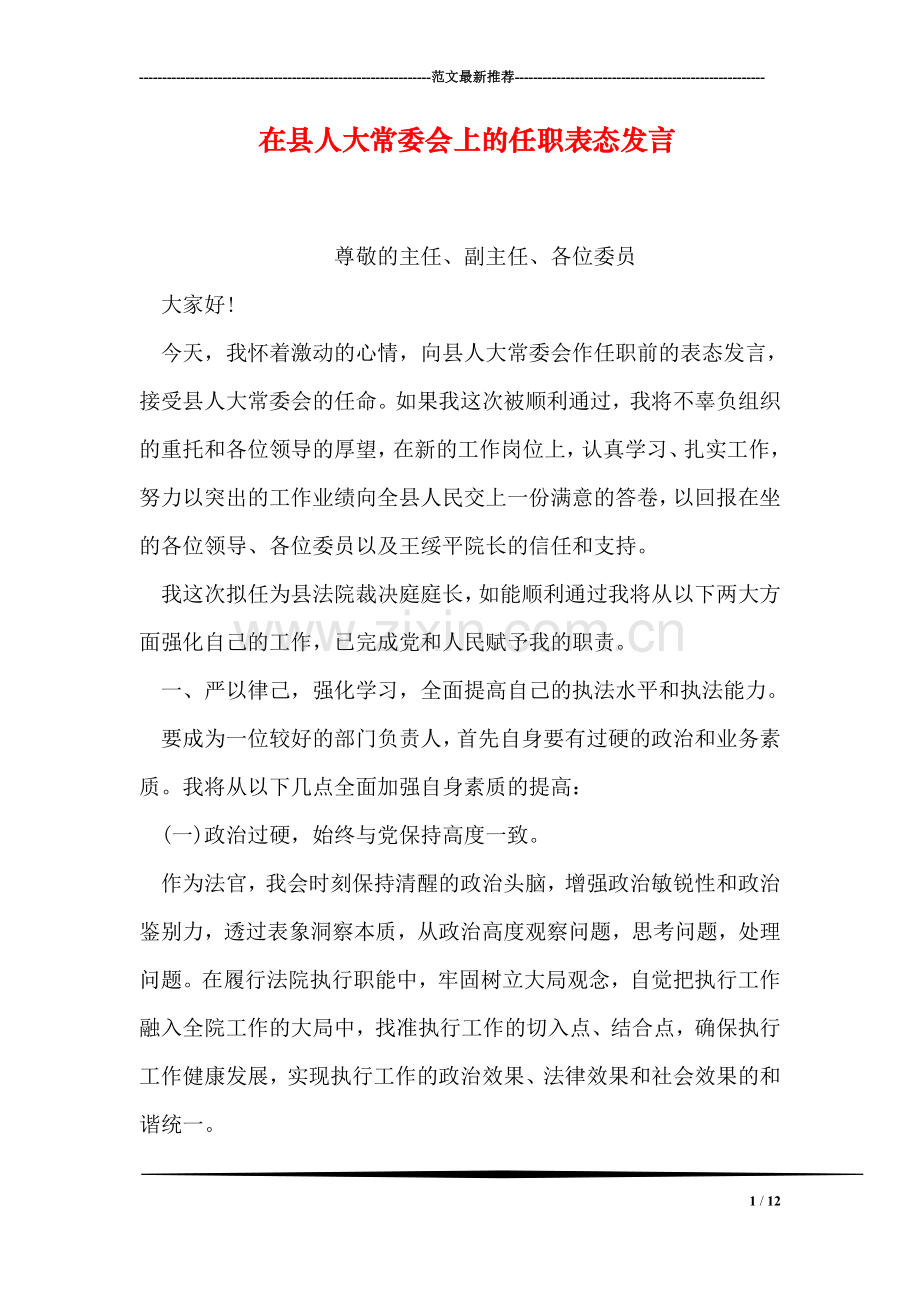 在县人大常委会上的任职表态发言.doc_第1页