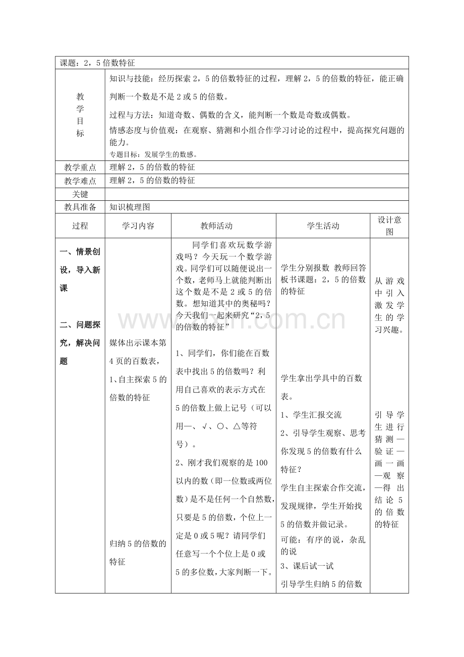 北师大版五年级上册数学教学设计(表格版)-1-8课时教学文案.doc_第3页