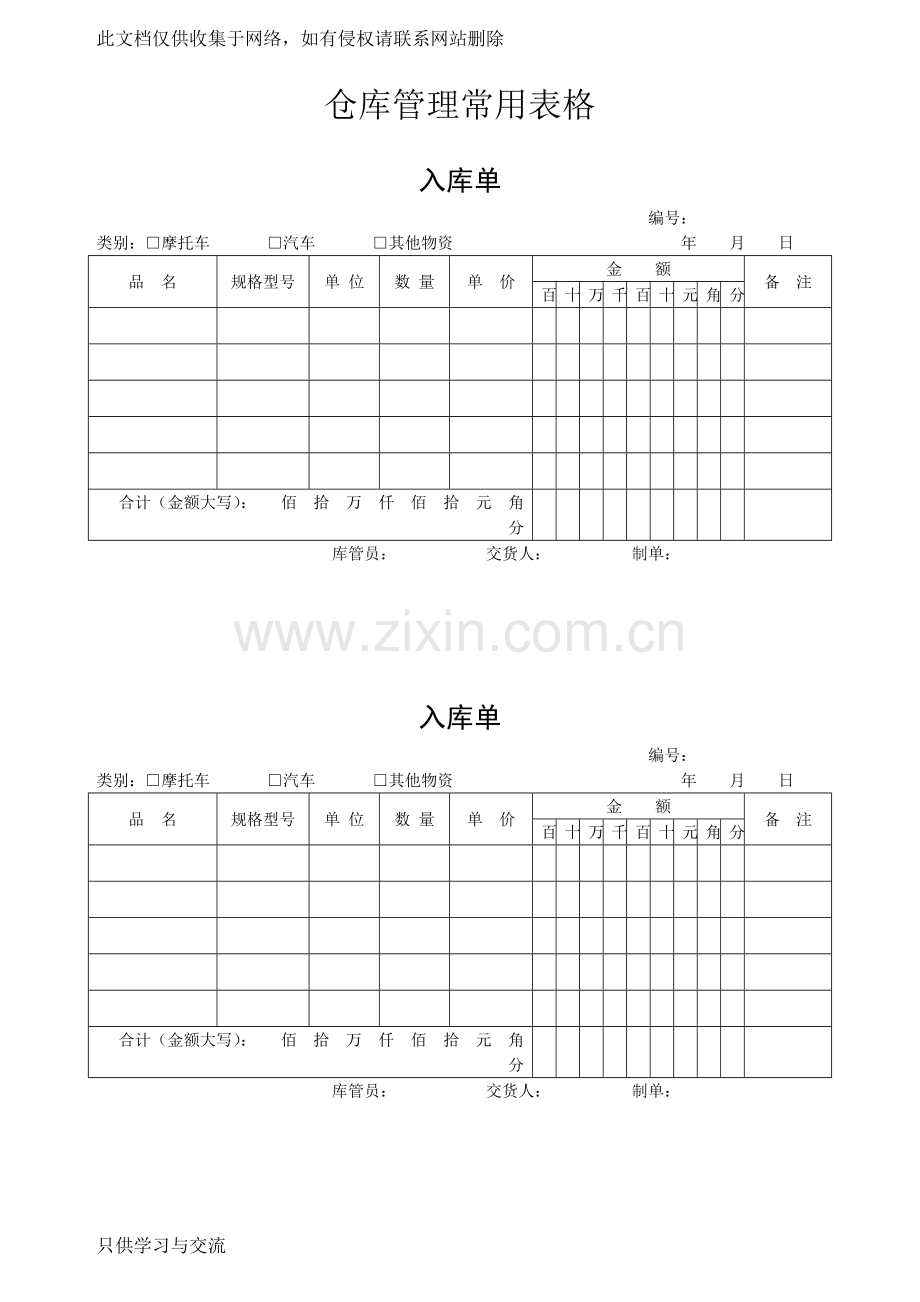 仓库管理常用表格教学总结.doc_第1页