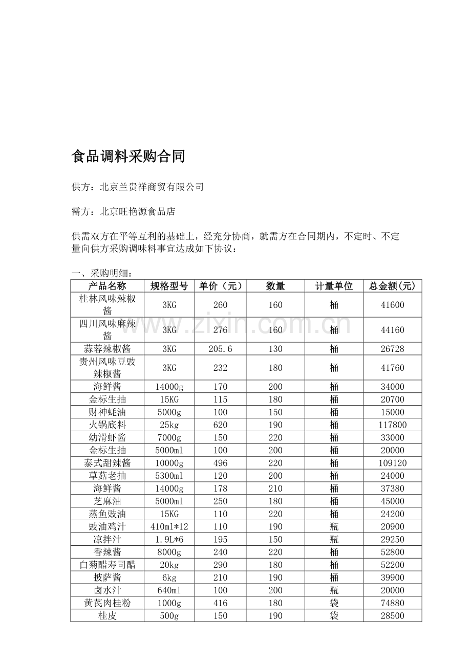 食品调料采购合同完整资料.doc_第1页