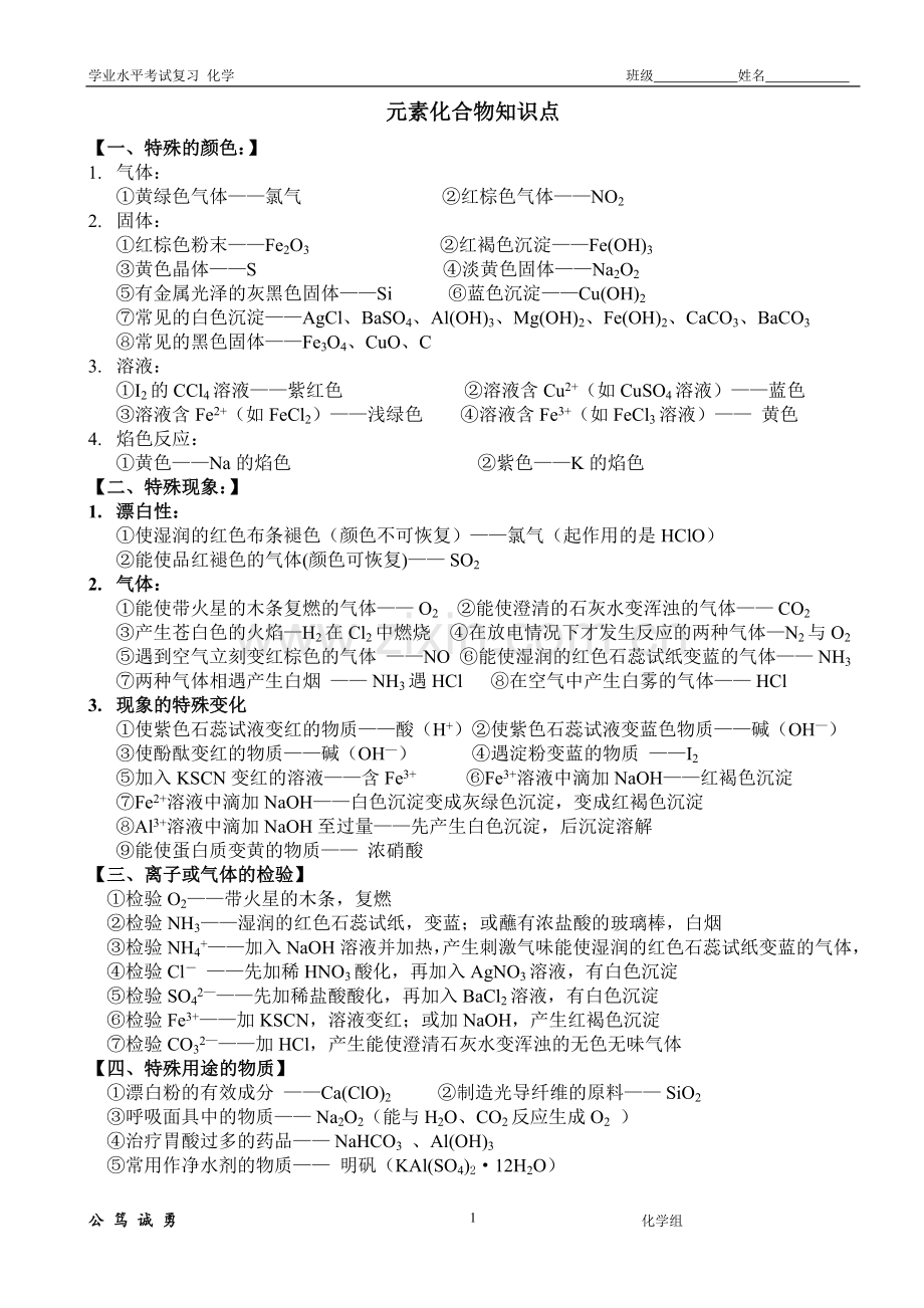 湖南省化学学考知识点整理(全)学习资料.doc_第1页