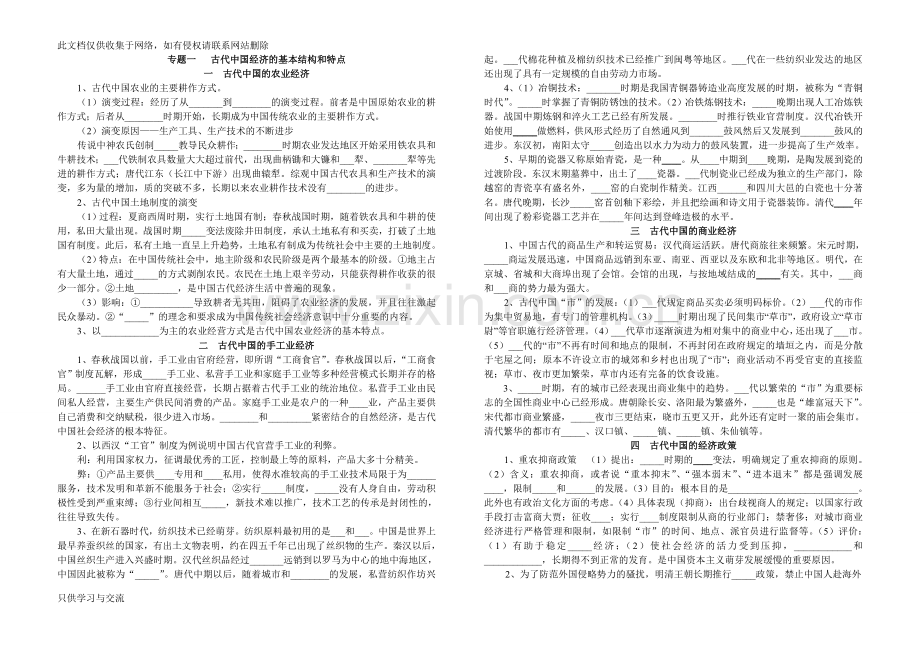 人民版高中历史必修二知识点填空资料.doc_第1页