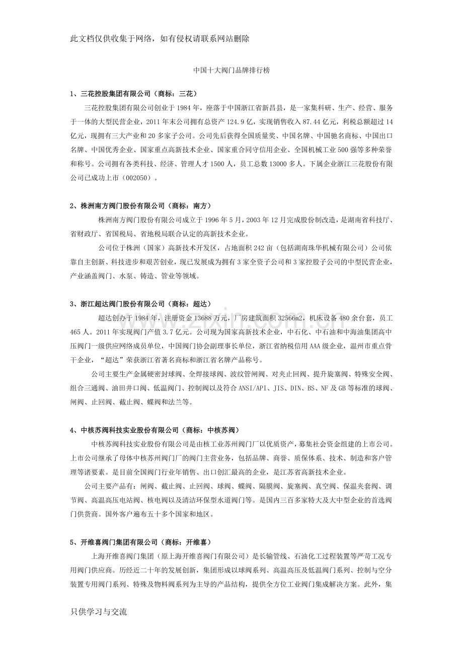 中国十大阀门品牌排行榜讲解学习.doc_第1页