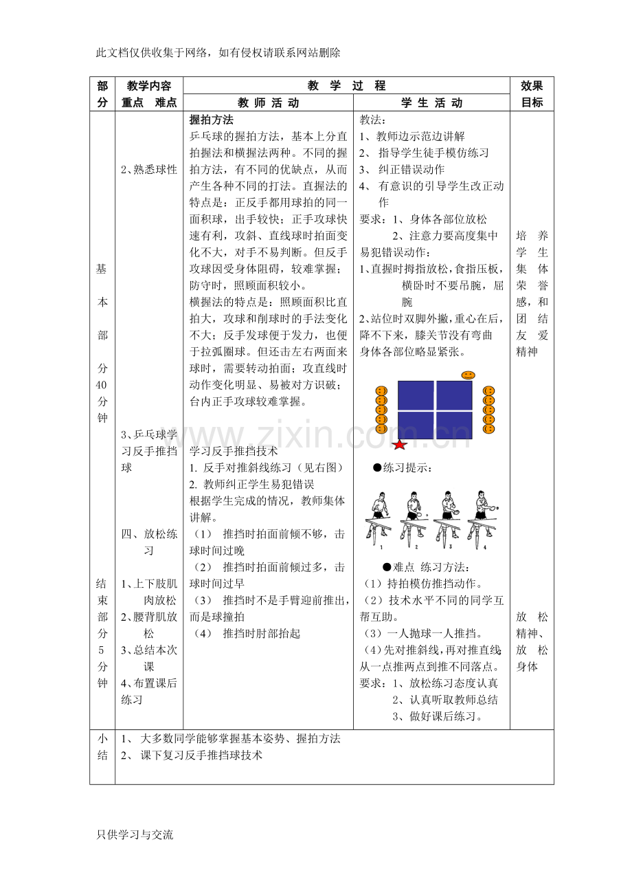 小学乒乓球课教案讲课稿.doc_第3页