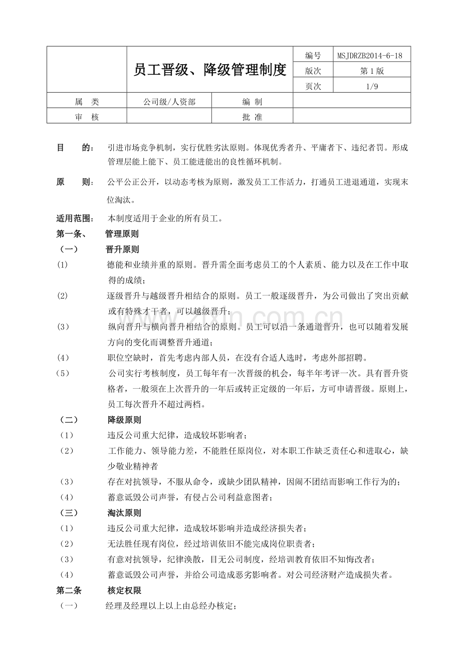 员工晋升、降级、淘汰管理制度.doc_第1页