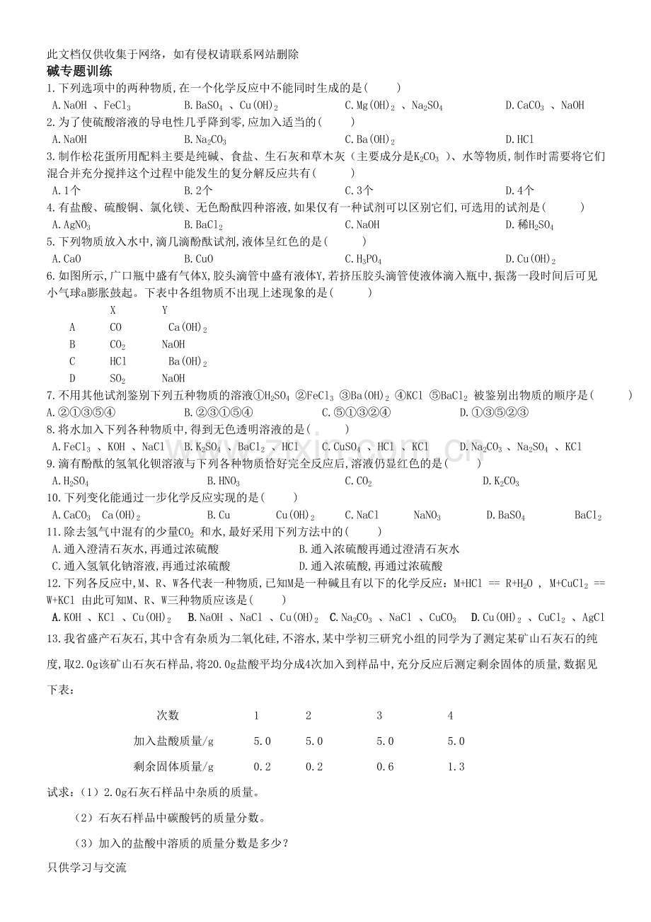 初三科学化学部分酸碱盐练习题教学文案.doc_第2页