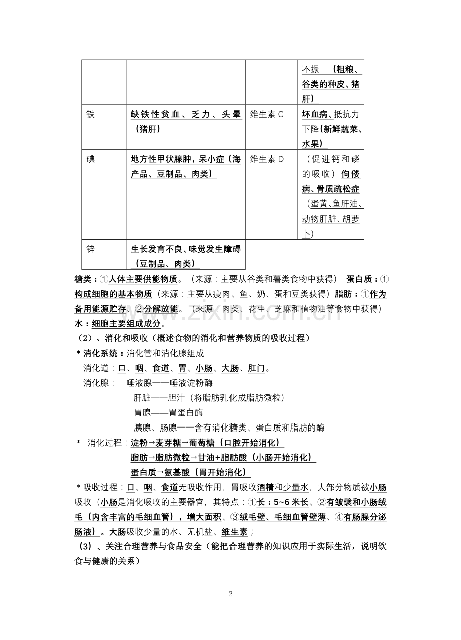 北师大版初中生物中考复习提纲教学内容.doc_第2页