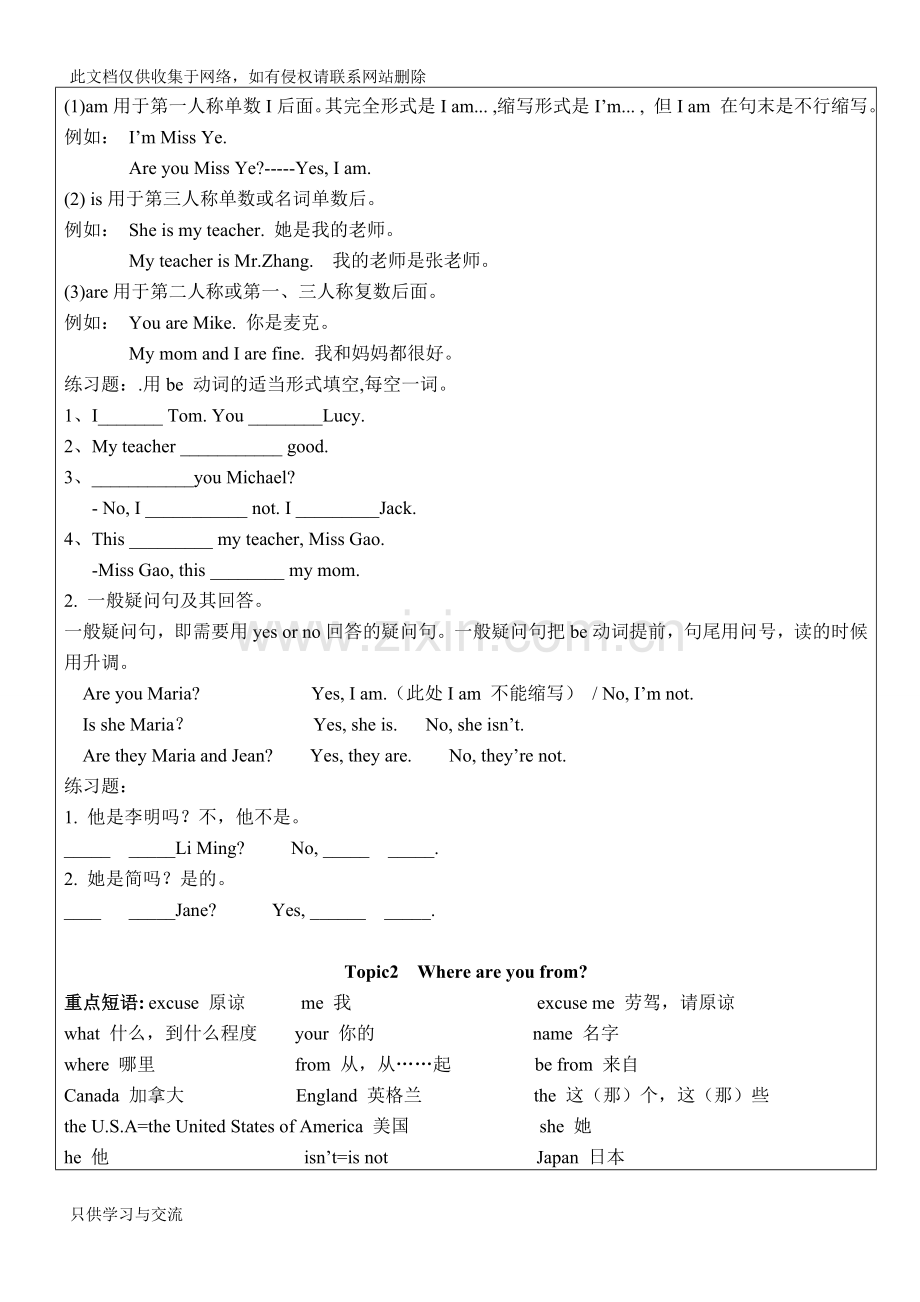 仁爱英语七年级上册unit1知识点+习题教学总结.doc_第3页