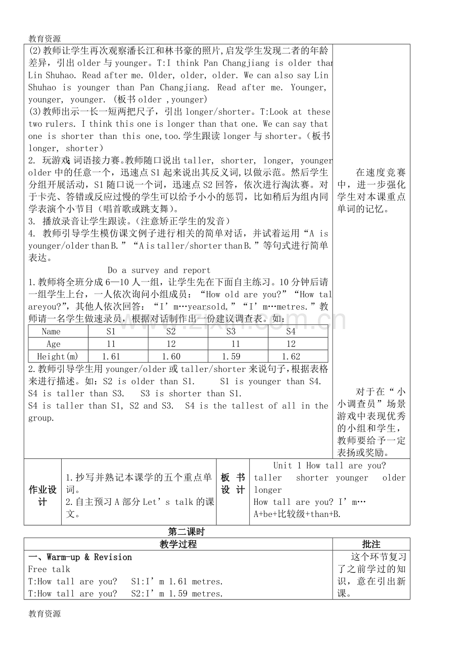 六年级下册英语教案Unit-1-How-tall-are-you？Part-A-人教(PEP)()学习专用.docx_第2页