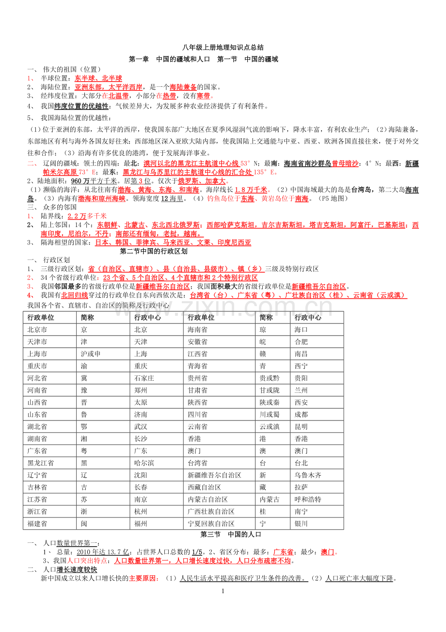 湘教版版八年级上册地理知识点总结教案资料.doc_第1页