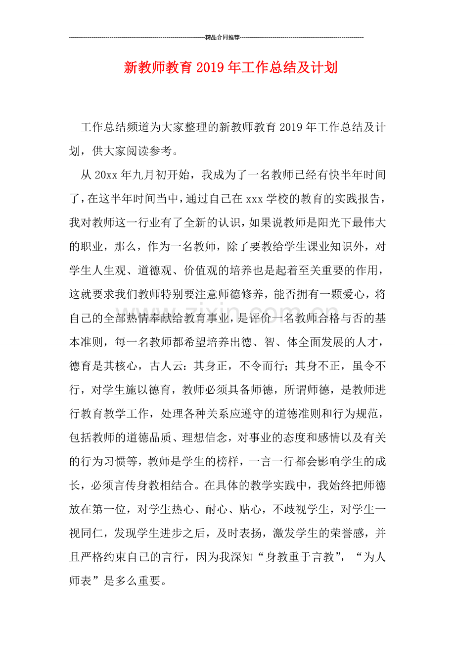 新教师教育2019年工作总结及计划.doc_第1页