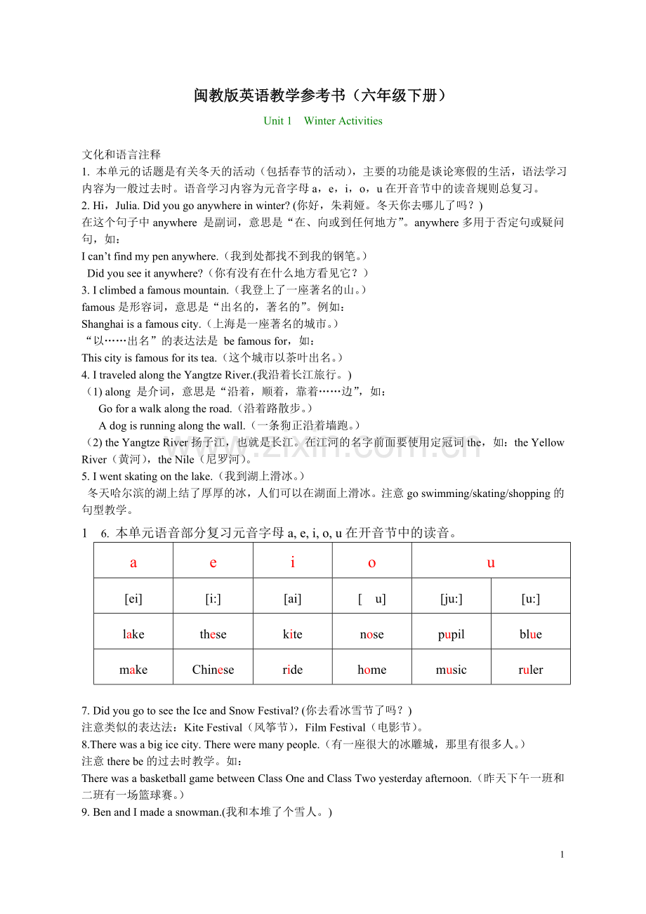 闽教版小学英语教案(六年级下册)复习过程.doc_第1页