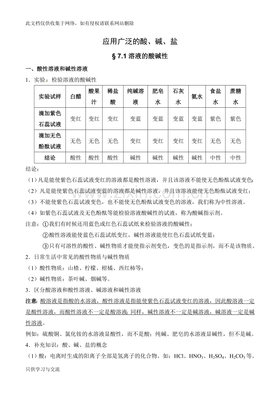 初三化学酸碱盐知识点(最全整理版)复习课程.doc_第1页