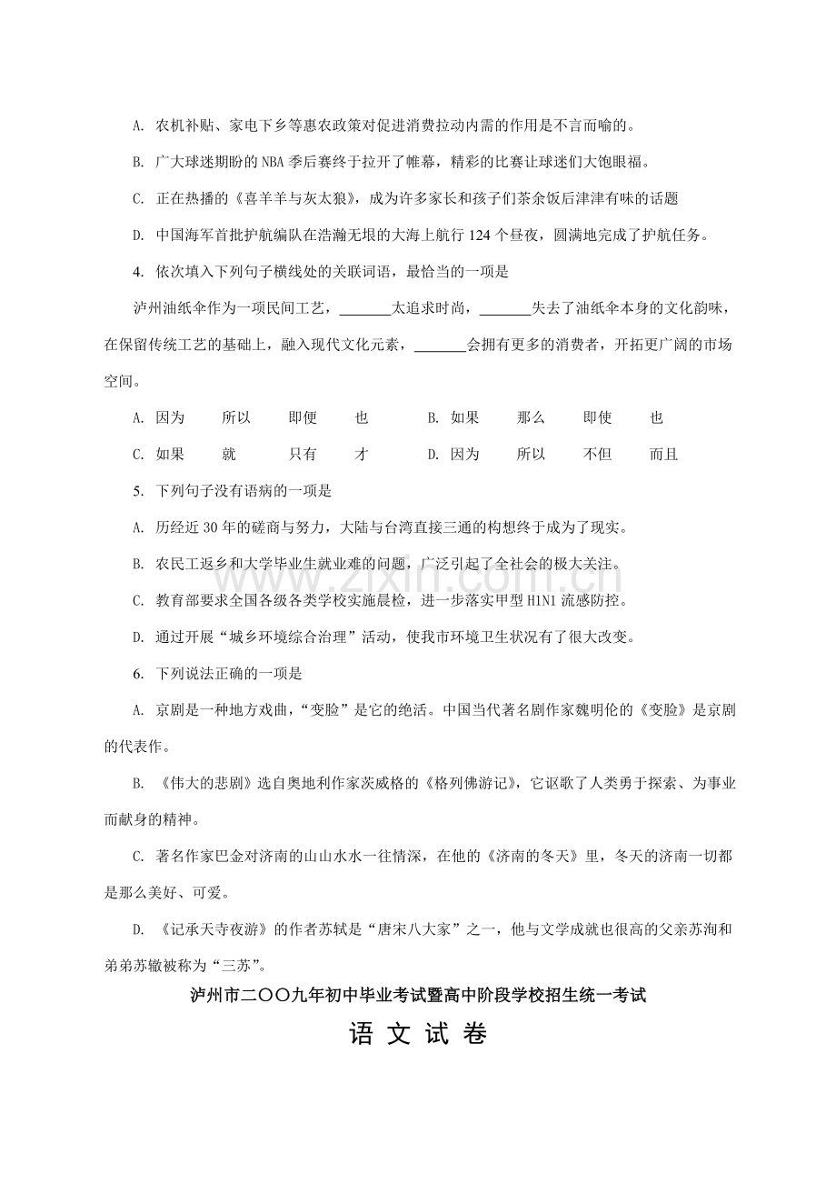 2009年四川省泸州市中考真题—语文.doc_第2页